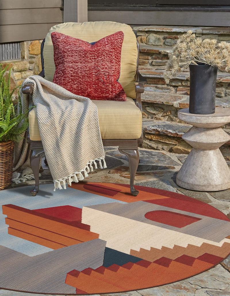 Urban Terrace Collection Area Rug -  Patio Round Multi  lifestyle 45