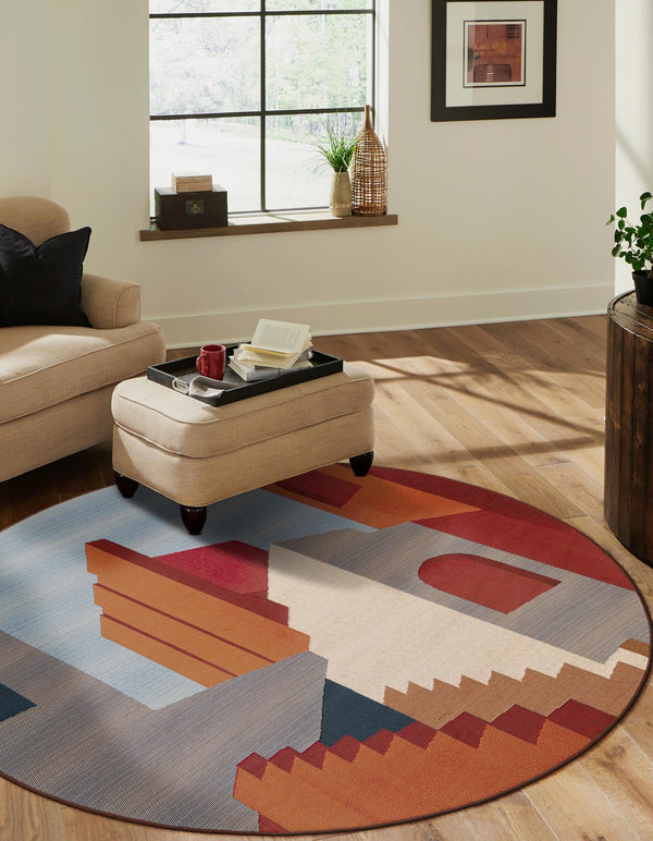 Urban Terrace Collection Area Rug -  Patio Round Multi  lifestyle 48