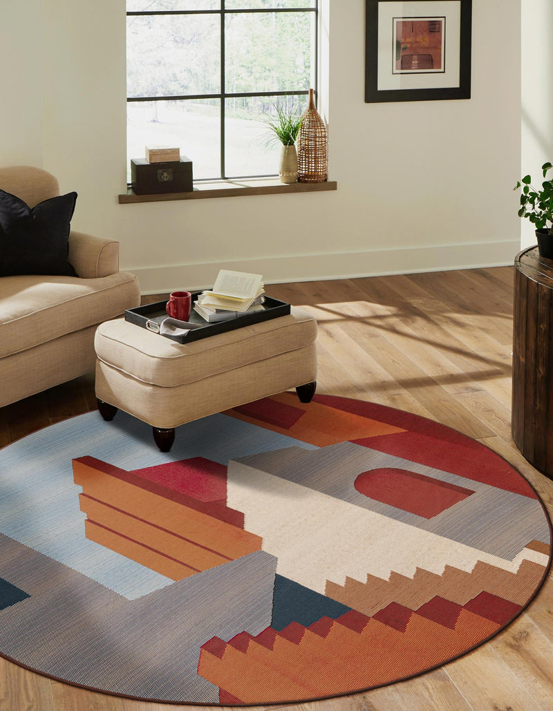 Urban Terrace Collection Area Rug -  Patio Round Multi  lifestyle 48