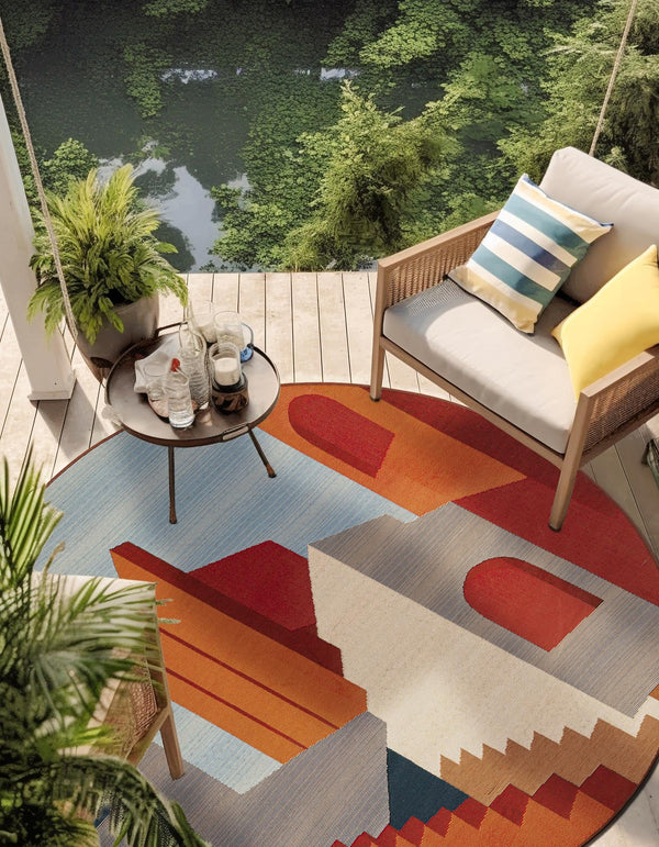 Urban Terrace Collection Area Rug -  Patio Round Multi  lifestyle 51