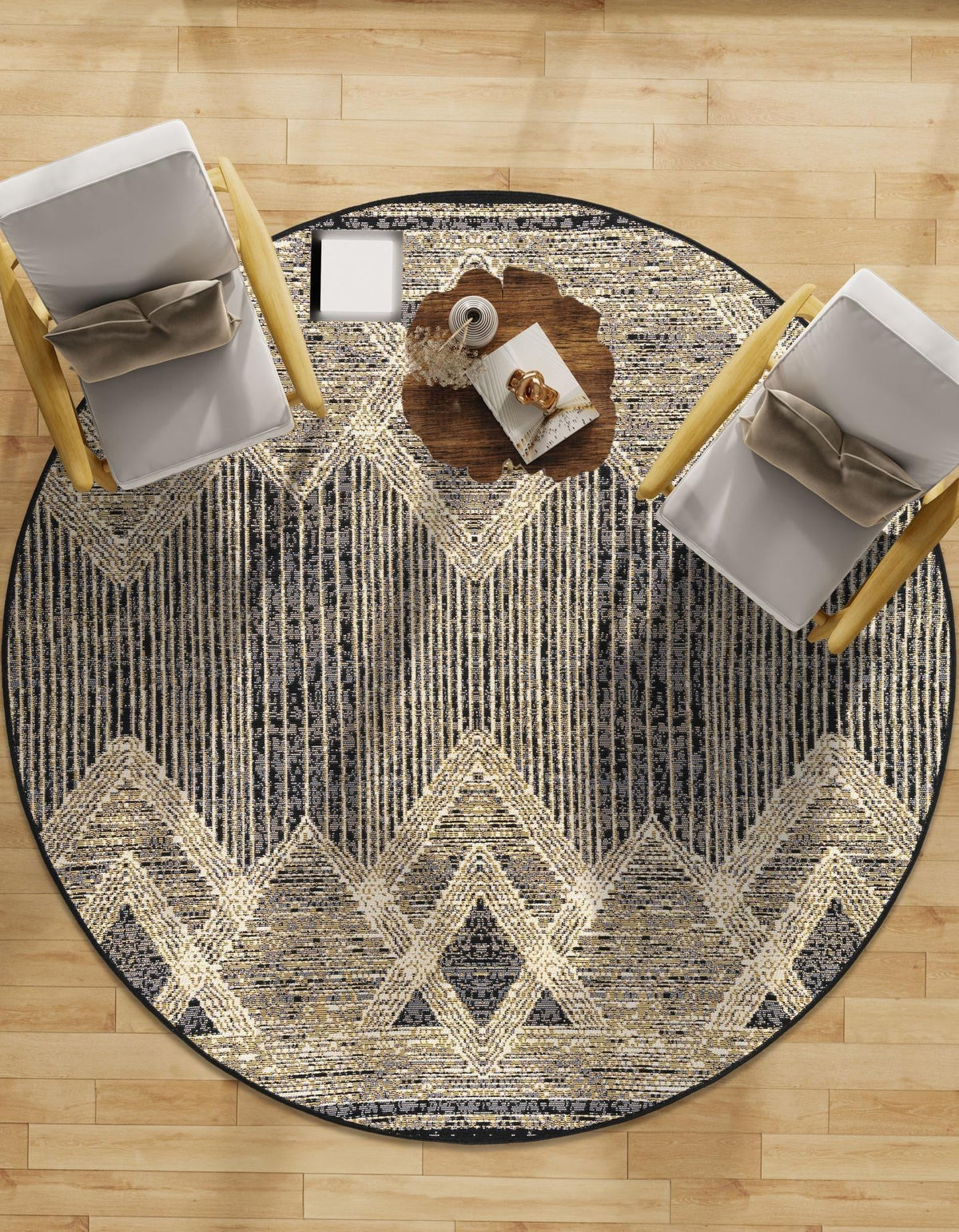 Urban Terrace Collection Area Rug -  Loft Round Charcoal  lifestyle 65