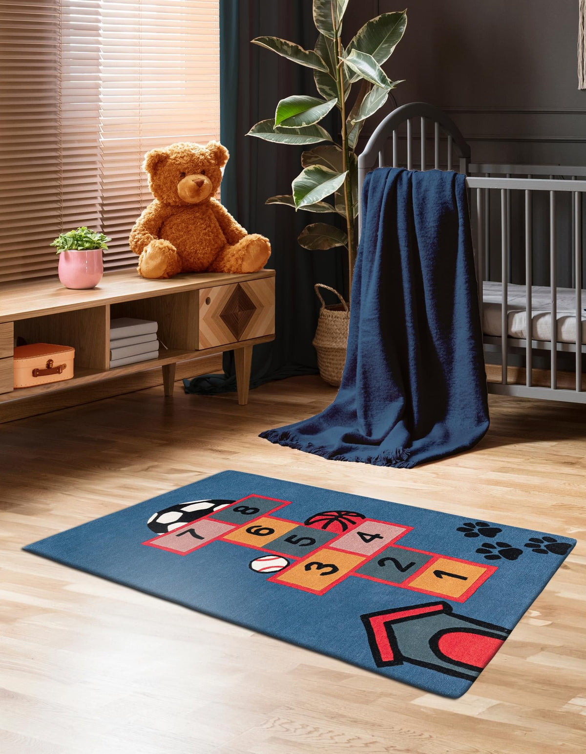Whimsy Wonders Wool Collection Area Rug -  Desert Rectangle Blue and Orange  lifestyle 2
