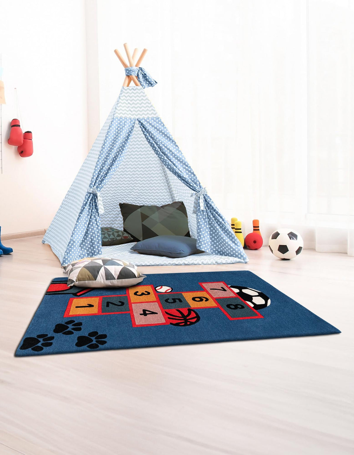 Whimsy Wonders Wool Collection Area Rug -  Desert Rectangle Blue and Orange  lifestyle 3