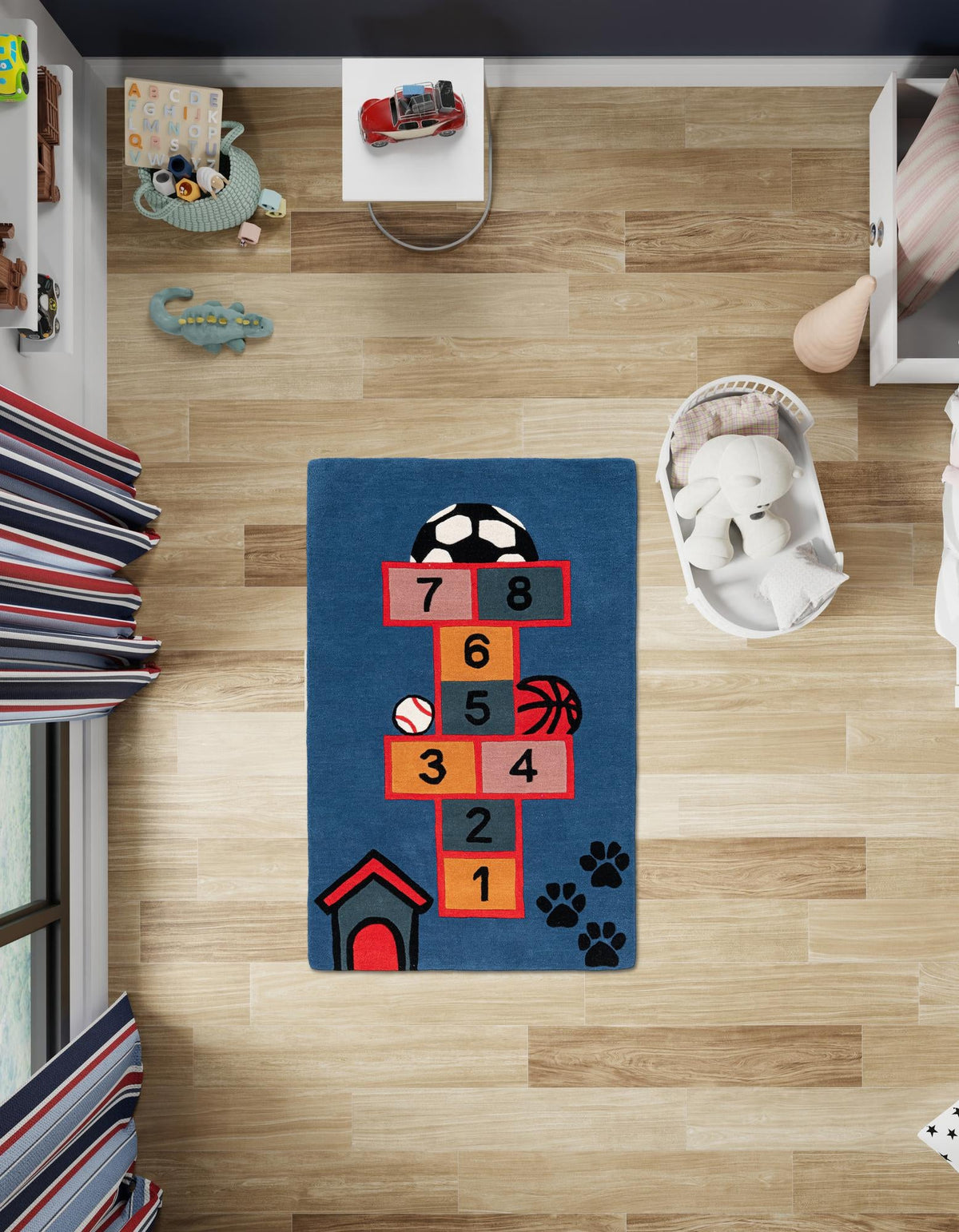 Whimsy Wonders Wool Collection Area Rug -  Desert Rectangle Blue and Orange  lifestyle 11