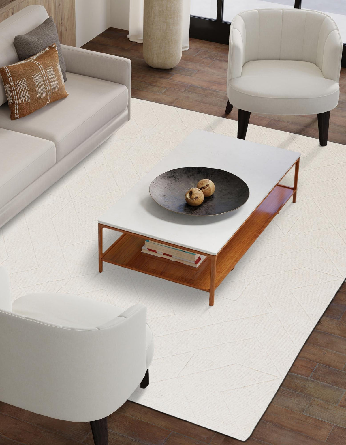 Nordic Loom Geometric Collection Area Rug - Oslo Rectangle Pearl Ivory  lifestyle 16
