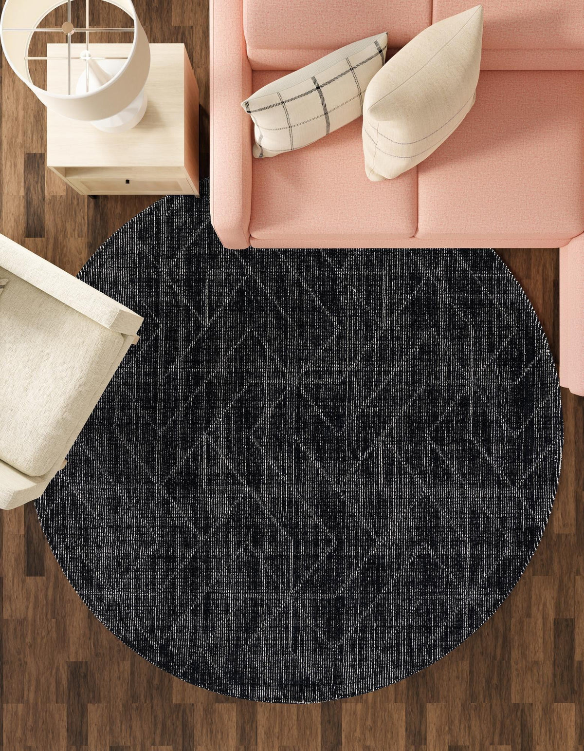Nordic Loom Geometric Collection Area Rug - Oslo Round Jet Black  lifestyle 126