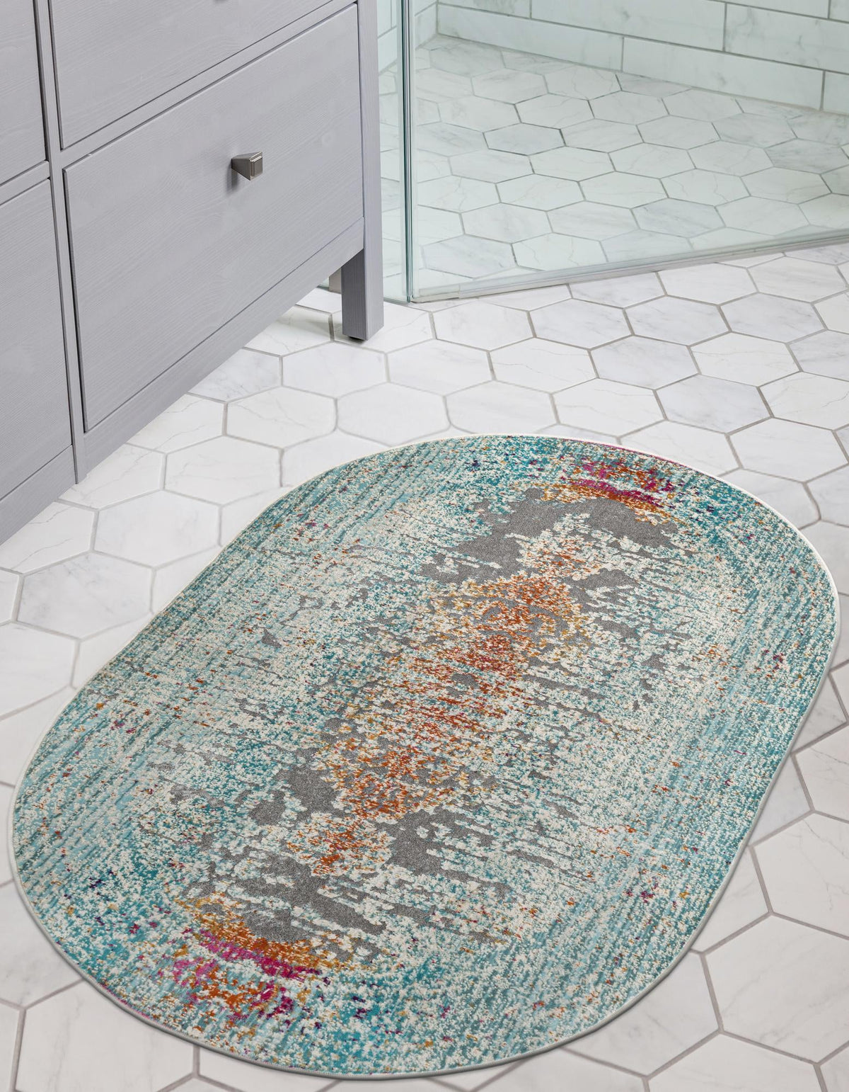 Prague Tapestry Collection Area Rug -  Vltava Oval Blue  lifestyle 31