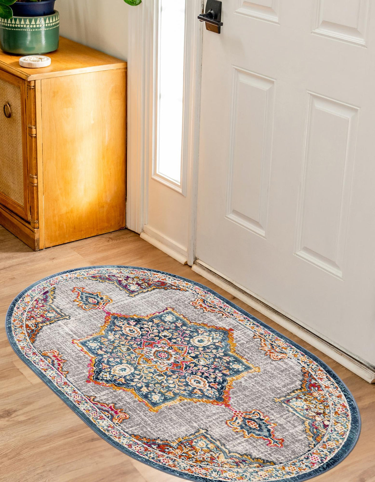 Prague Tapestry Collection Area Rug -  Olomouc Oval Blue  lifestyle 35