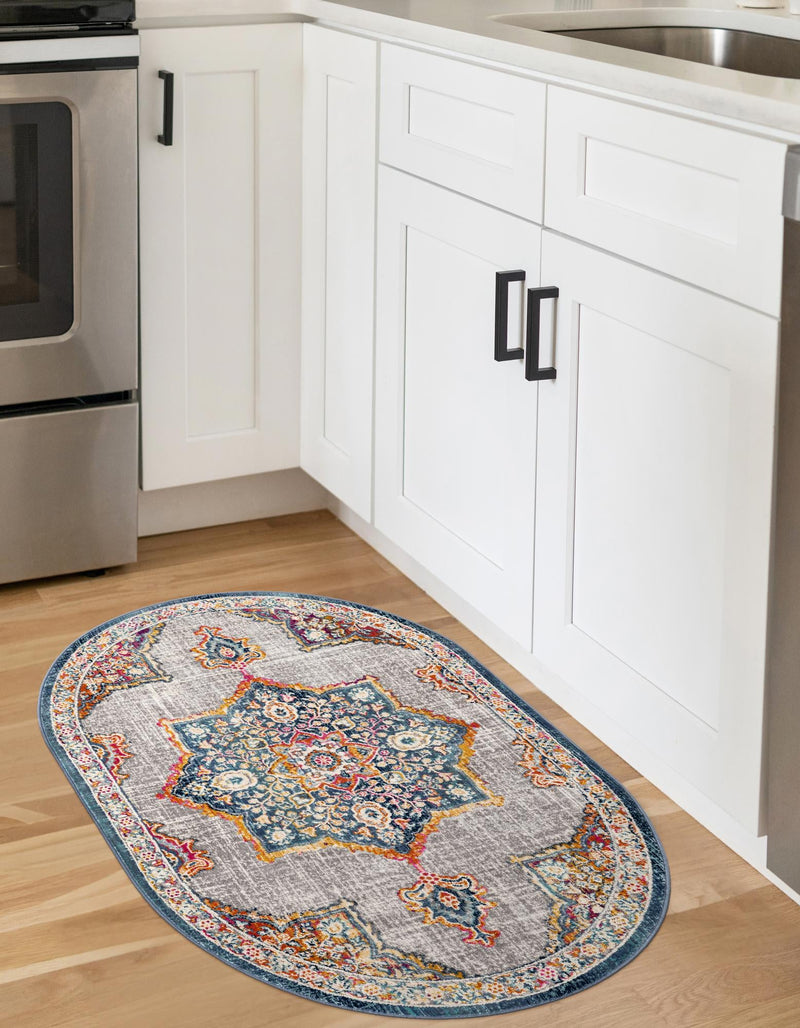 Prague Tapestry Collection Area Rug -  Olomouc Oval Blue  lifestyle 44