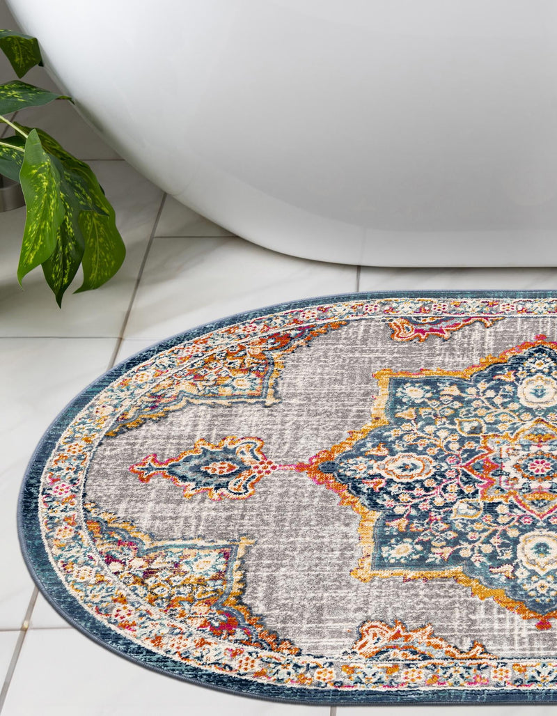 Prague Tapestry Collection Area Rug -  Olomouc Oval Blue  lifestyle 50