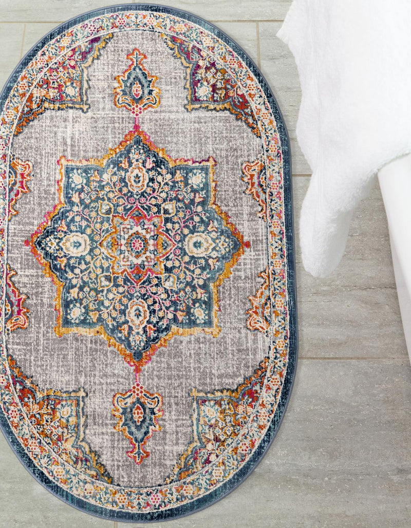 Prague Tapestry Collection Area Rug -  Olomouc Oval Blue  lifestyle 62