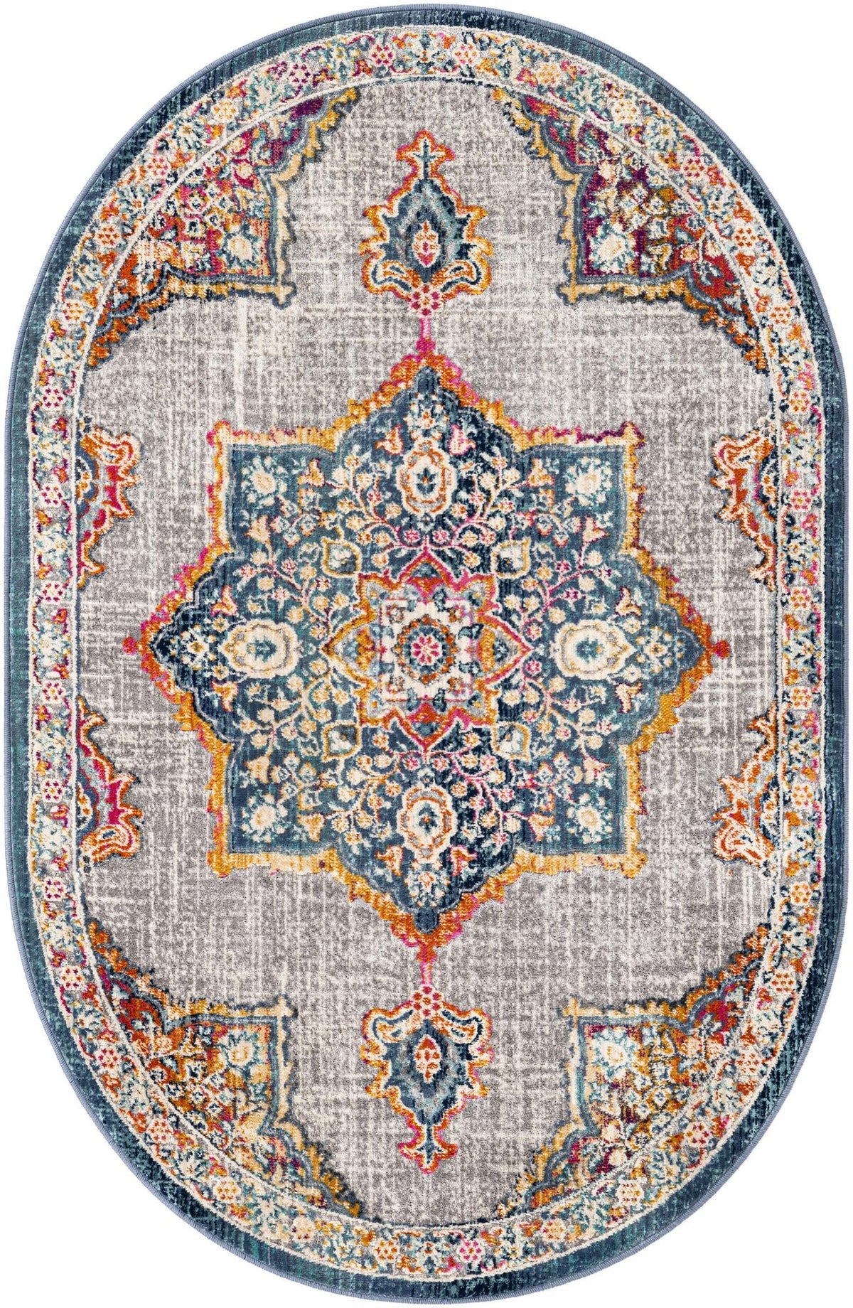 Prague Tapestry Collection Area Rug -  Olomouc Oval Blue  lifestyle 32