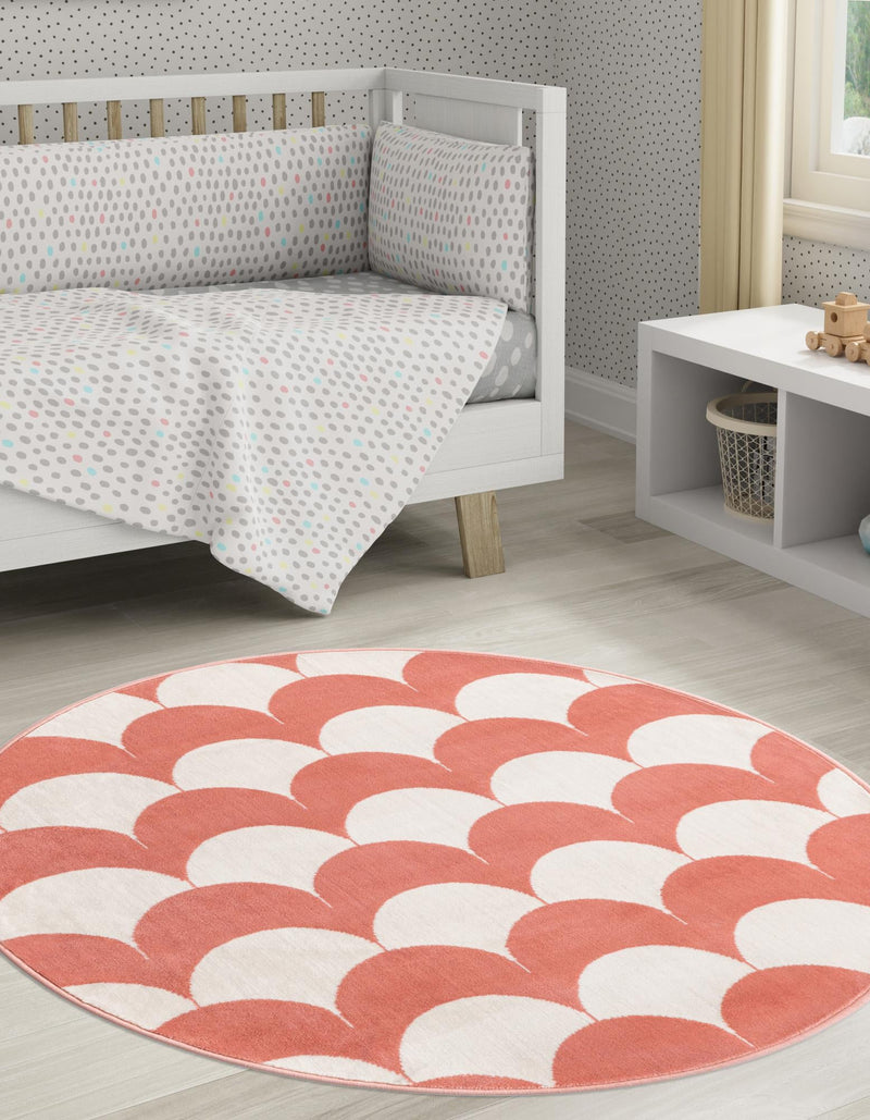 Wonder Tykes Collection Area Rug - Sparklewood Round Soft Coral Pink  lifestyle 65