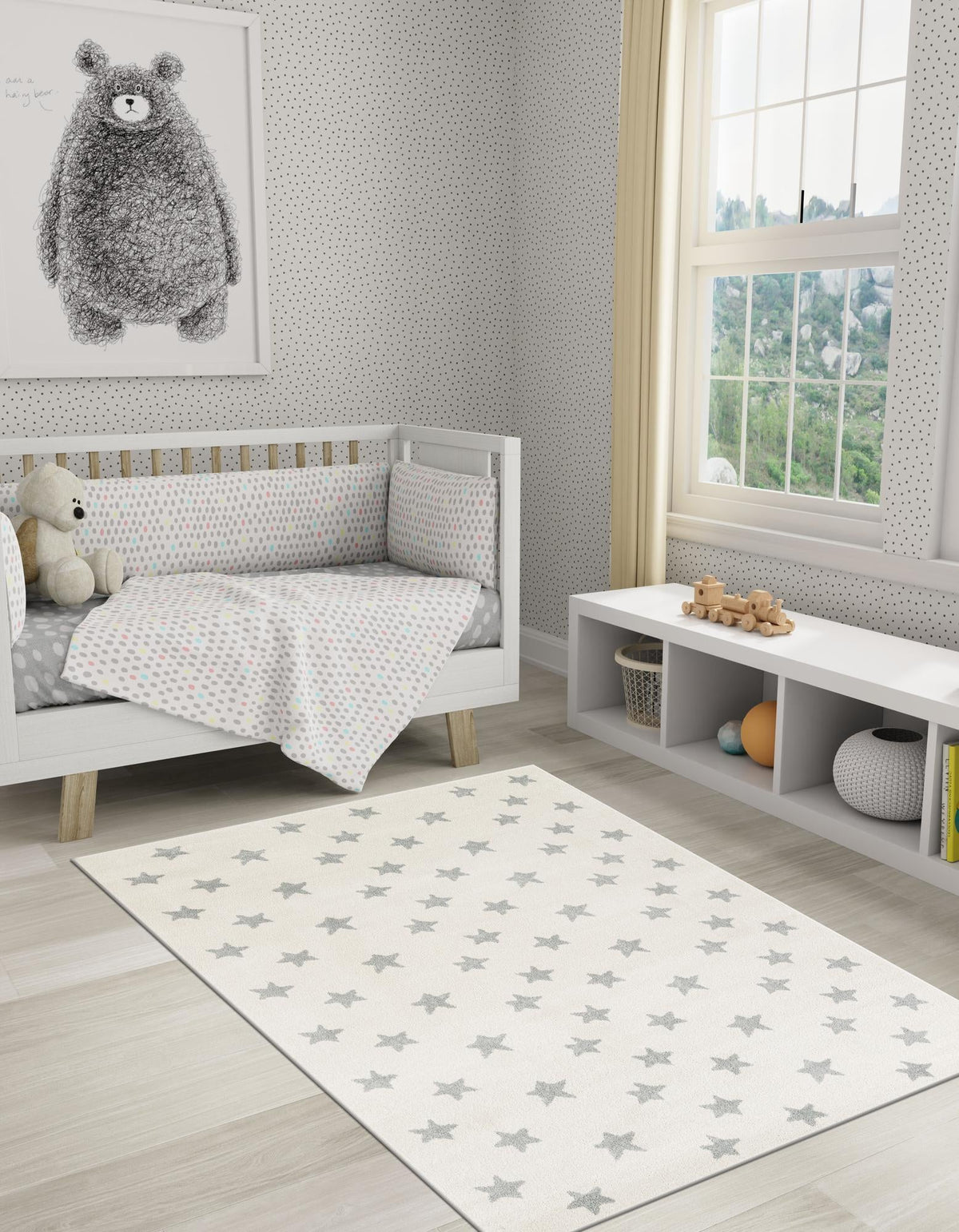 Playful Patterns Collection Area Rug -  Mosaic Rectangle Daisy White  lifestyle 3