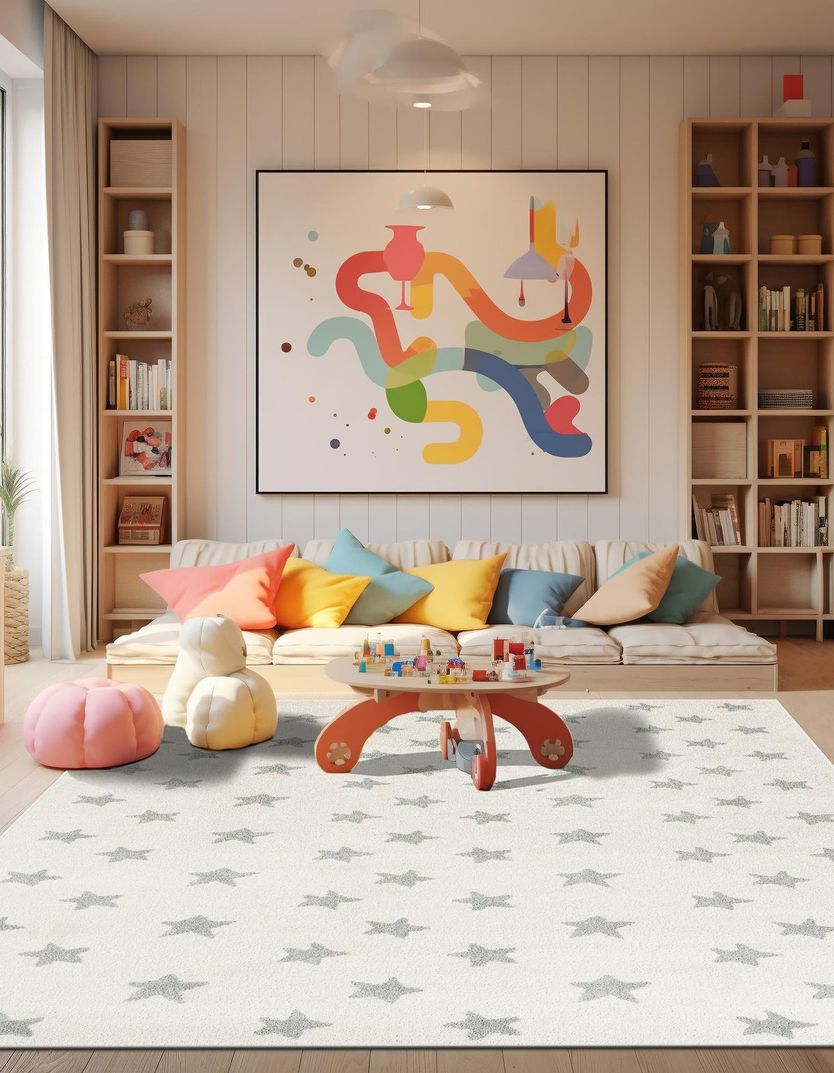 Playful Patterns Collection Area Rug -  Mosaic Rectangle Daisy White  lifestyle 5