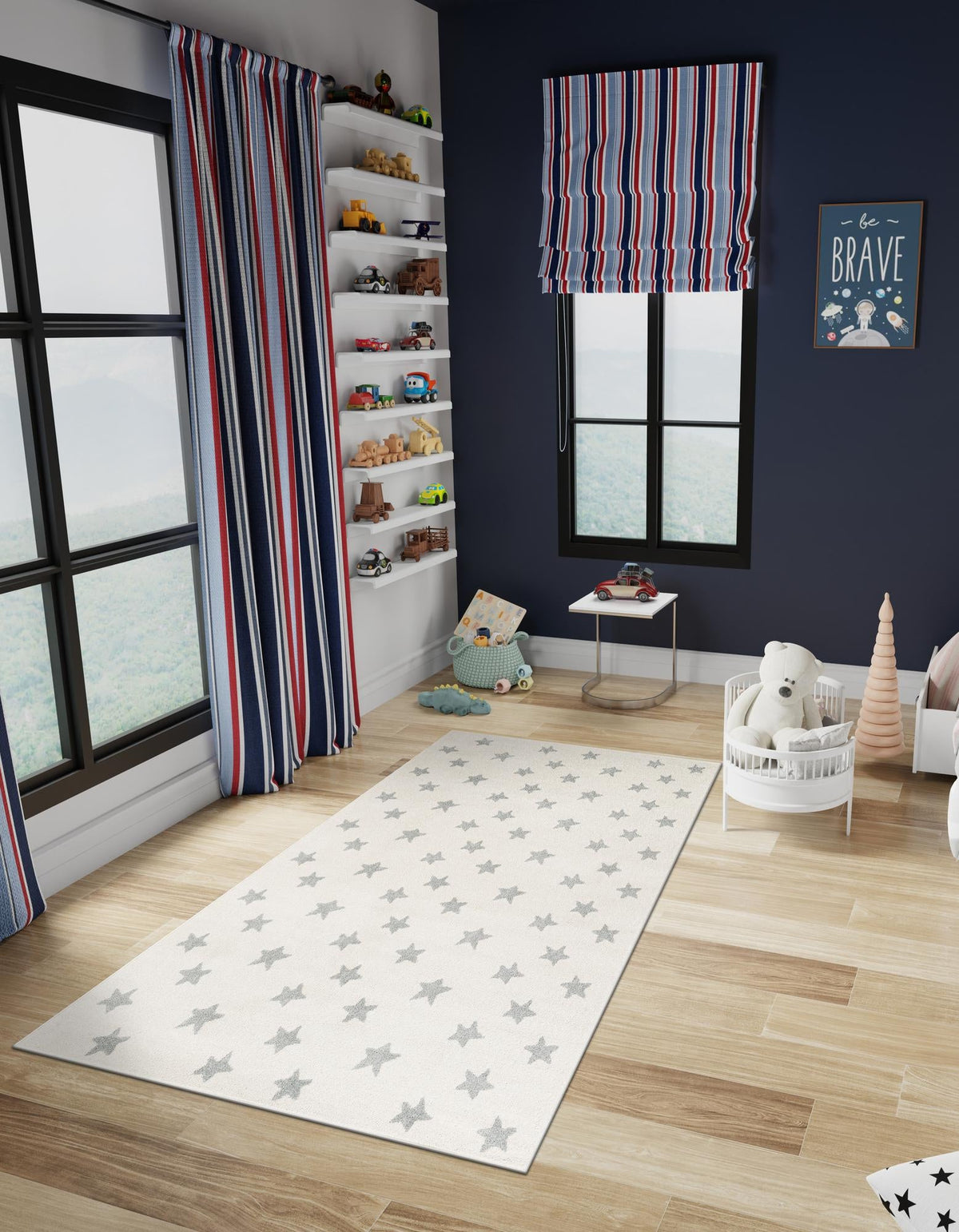 Playful Patterns Collection Area Rug -  Mosaic Rectangle Daisy White  lifestyle 15