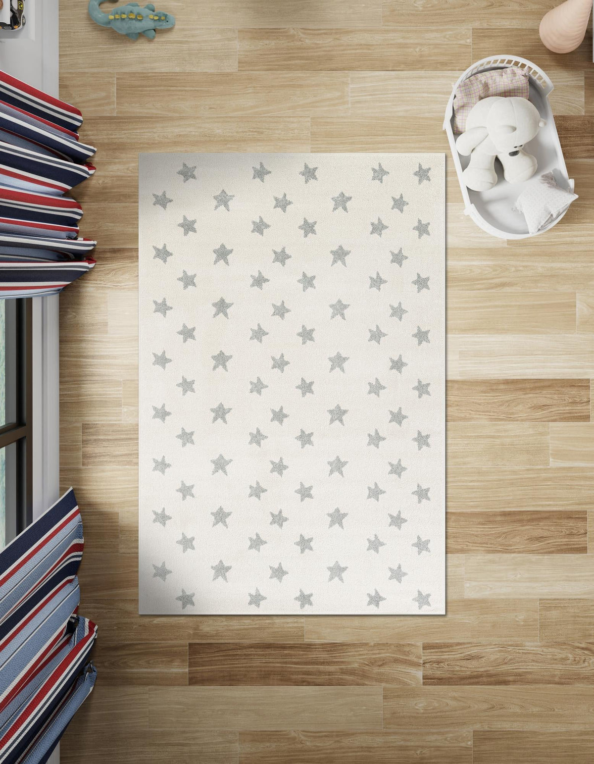 Playful Patterns Collection Area Rug -  Mosaic Rectangle Daisy White  lifestyle 17