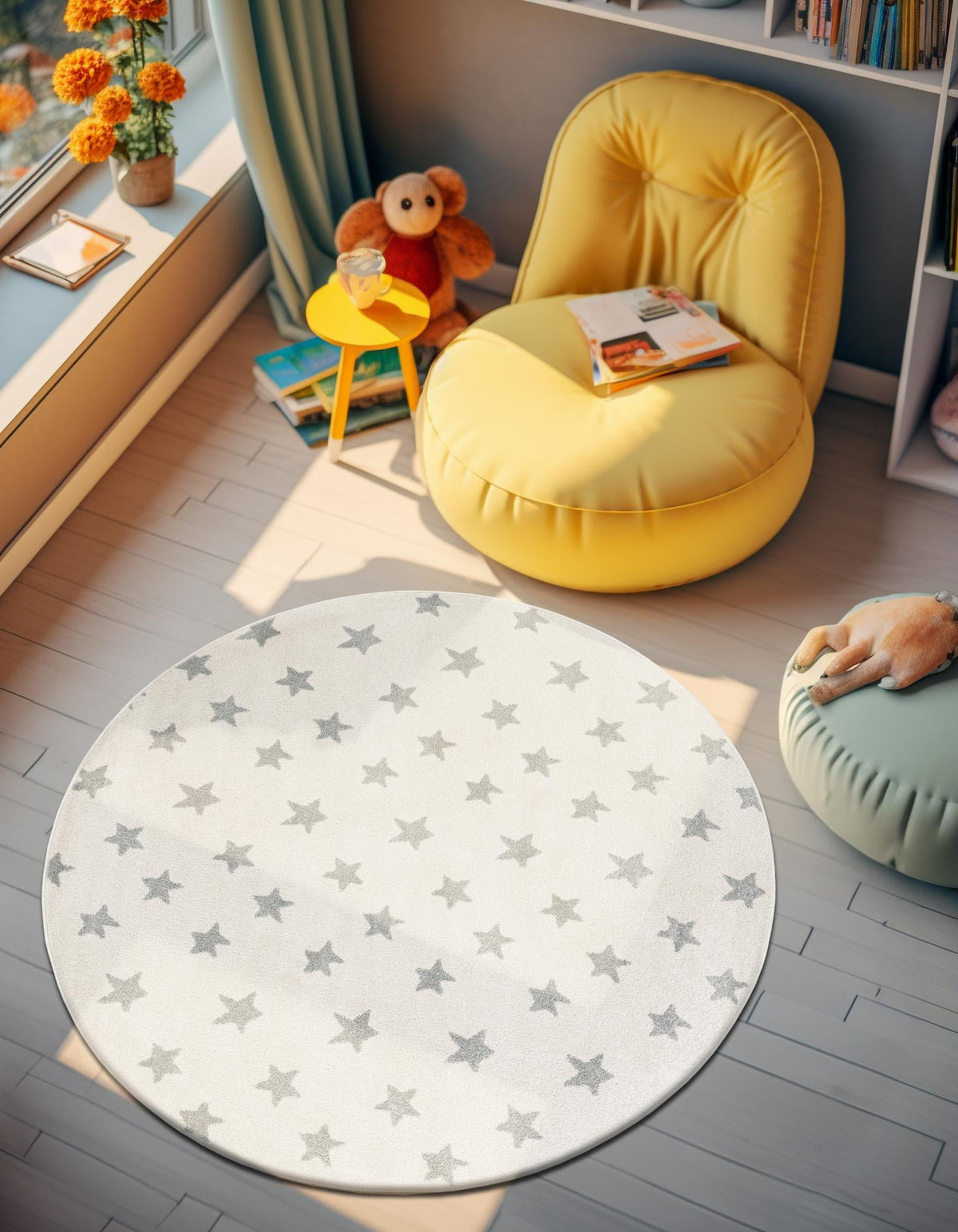 Wonder Tykes Collection Area Rug -  Mosaic Round Daisy White  lifestyle 190