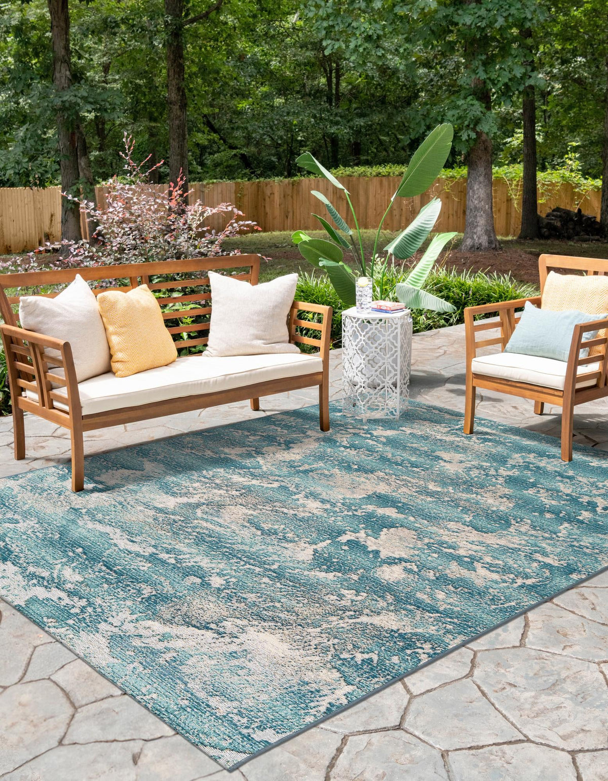 Urban Terrace Collection Area Rug -  Gazebo Rectangle Aqua Blue  lifestyle 2