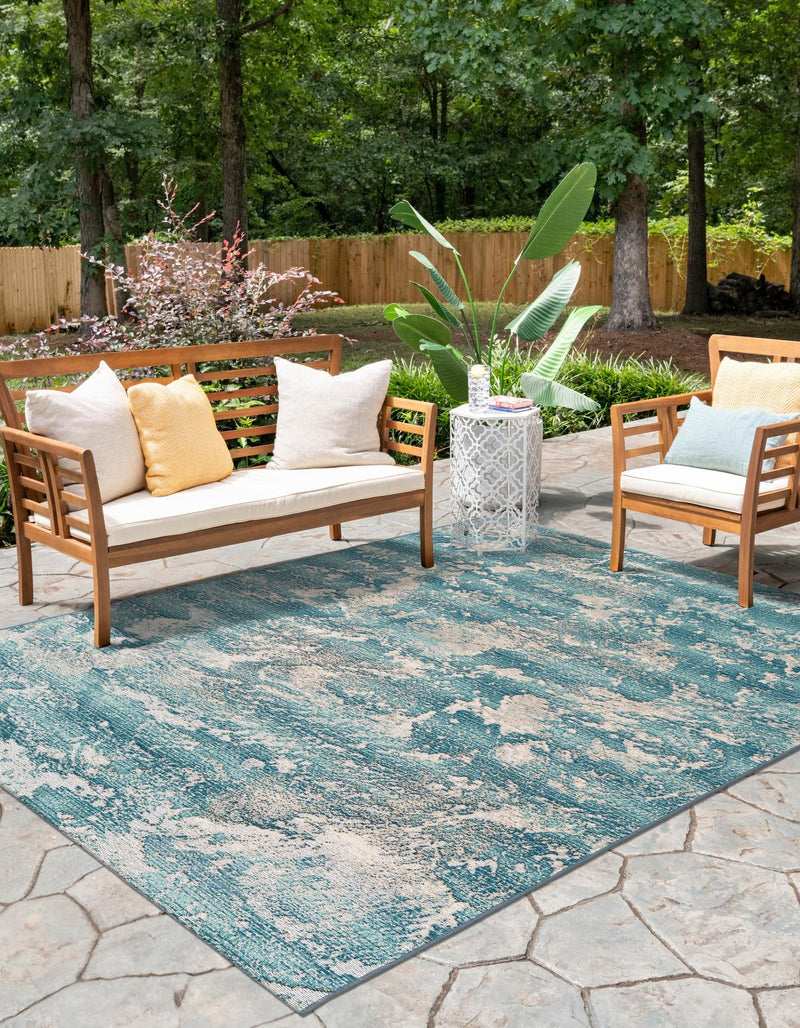 Urban Terrace Collection Area Rug -  Gazebo Rectangle Aqua Blue  lifestyle 2