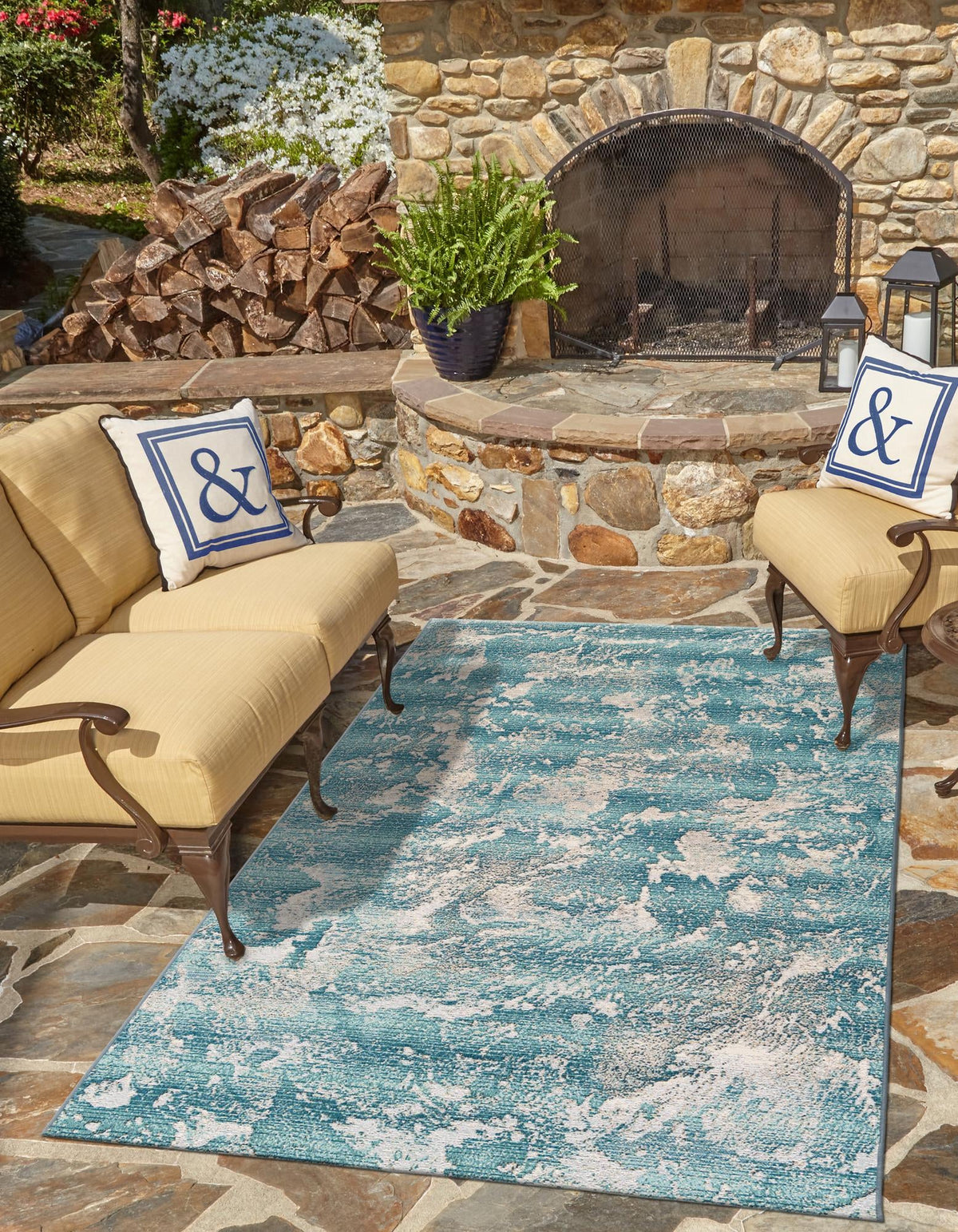 Urban Terrace Collection Area Rug -  Gazebo Rectangle Aqua Blue  lifestyle 4