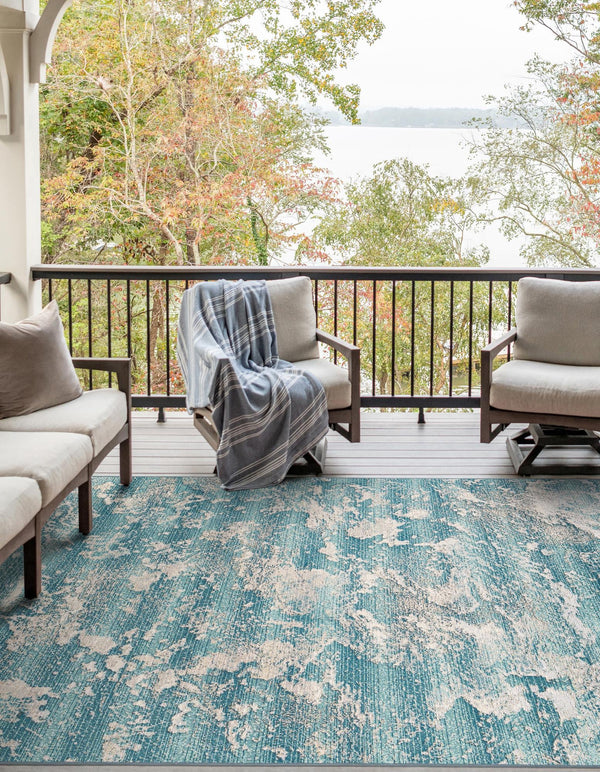 Urban Terrace Collection Area Rug -  Gazebo Rectangle Aqua Blue  lifestyle 6
