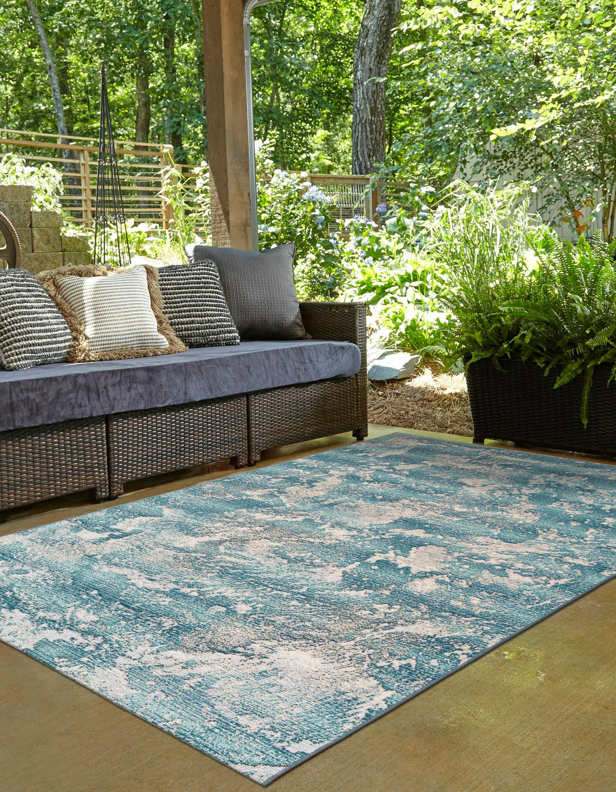 Urban Terrace Collection Area Rug -  Gazebo Rectangle Aqua Blue  lifestyle 8