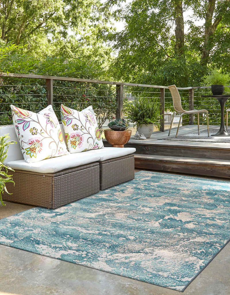 Urban Terrace Collection Area Rug -  Gazebo Rectangle Aqua Blue  lifestyle 10