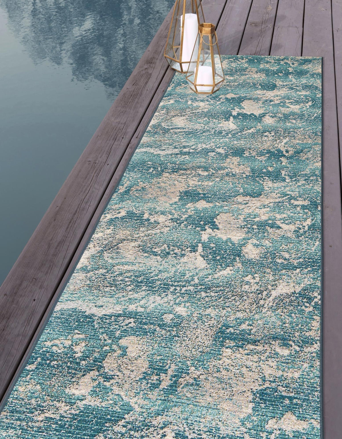 Urban Terrace Collection Area Rug -  Gazebo Runner Aqua Blue  lifestyle 56