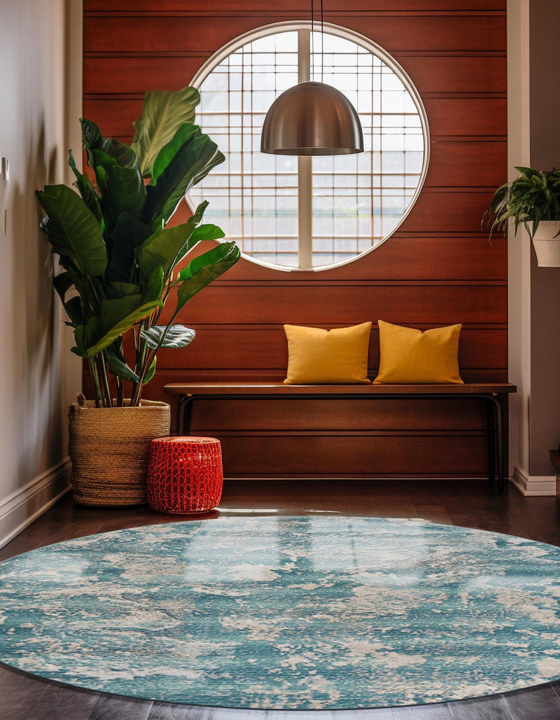 Urban Terrace Collection Area Rug -  Gazebo Round Aqua Blue  lifestyle 28