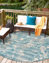 Urban Terrace Collection Area Rug -  Gazebo Round Aqua Blue  lifestyle 31
