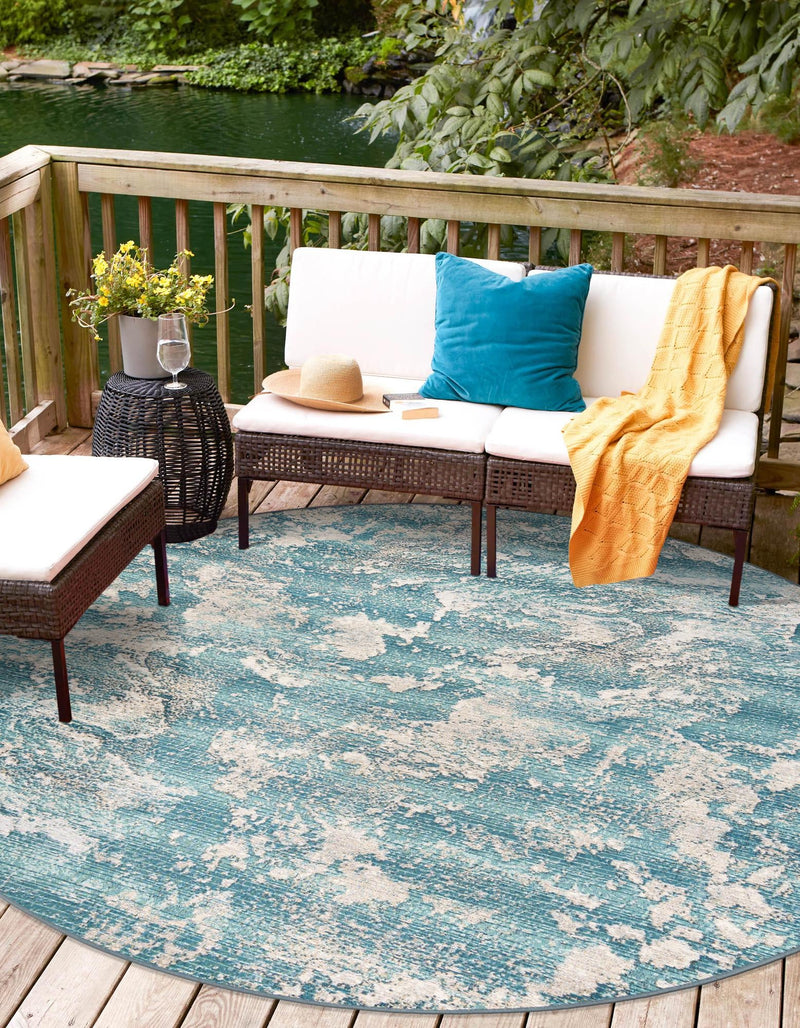 Urban Terrace Collection Area Rug -  Gazebo Round Aqua Blue  lifestyle 31