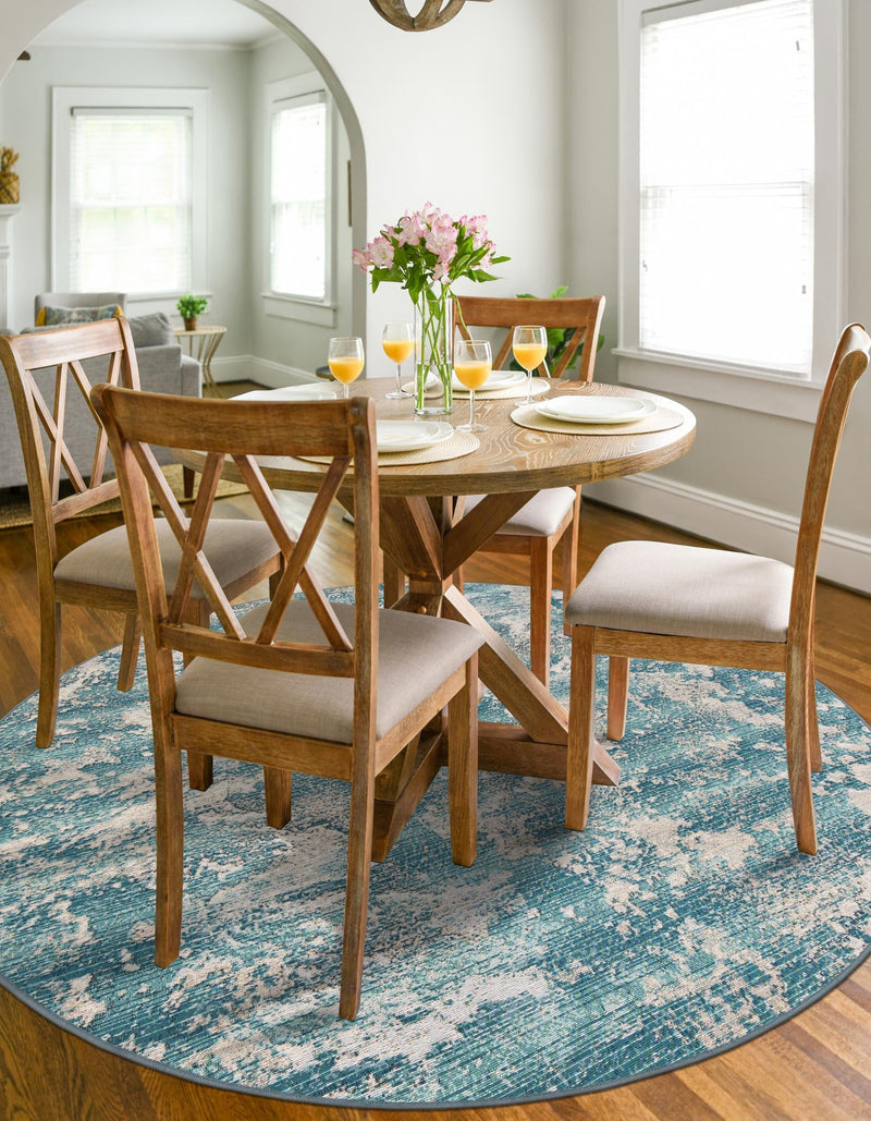 Urban Terrace Collection Area Rug -  Gazebo Round Aqua Blue  lifestyle 34