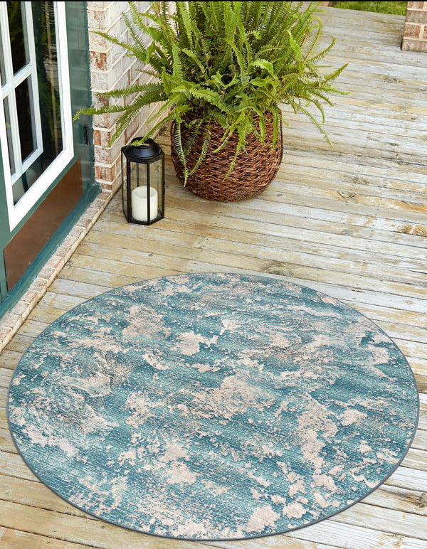 Urban Terrace Collection Area Rug -  Gazebo Round Aqua Blue  lifestyle 49