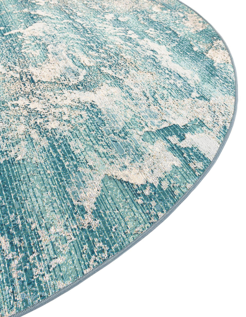 Urban Terrace Collection Area Rug -  Gazebo Round Aqua Blue  lifestyle 61