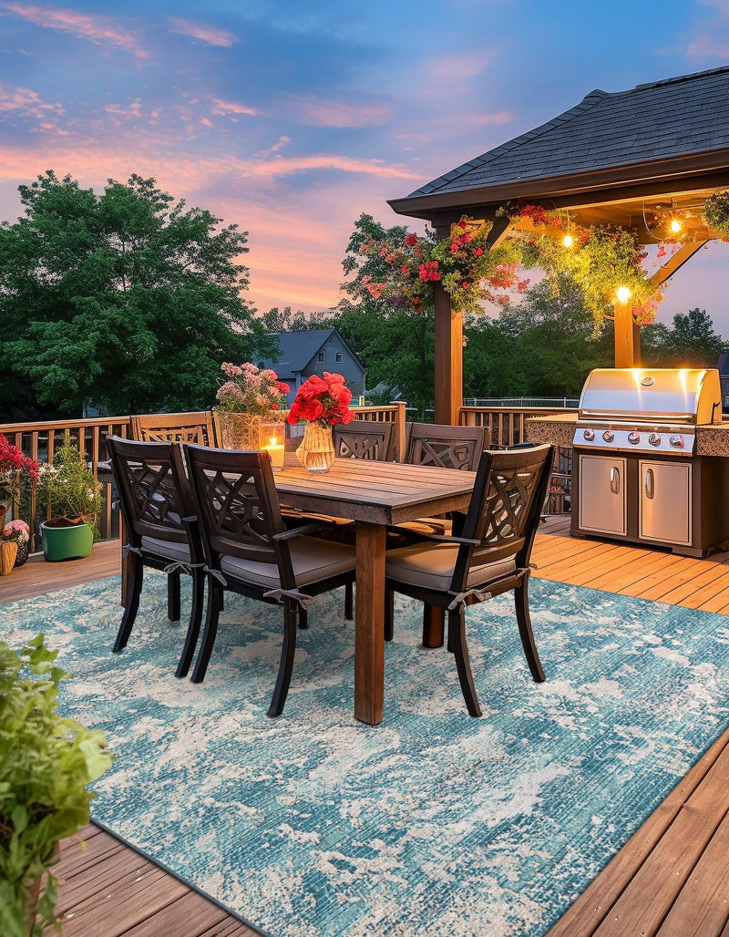 Urban Terrace Collection Area Rug -  Gazebo Square Aqua Blue  lifestyle 39