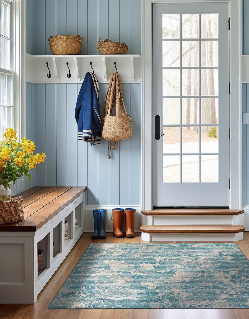 Urban Terrace Collection Area Rug -  Gazebo Square Aqua Blue  lifestyle 42