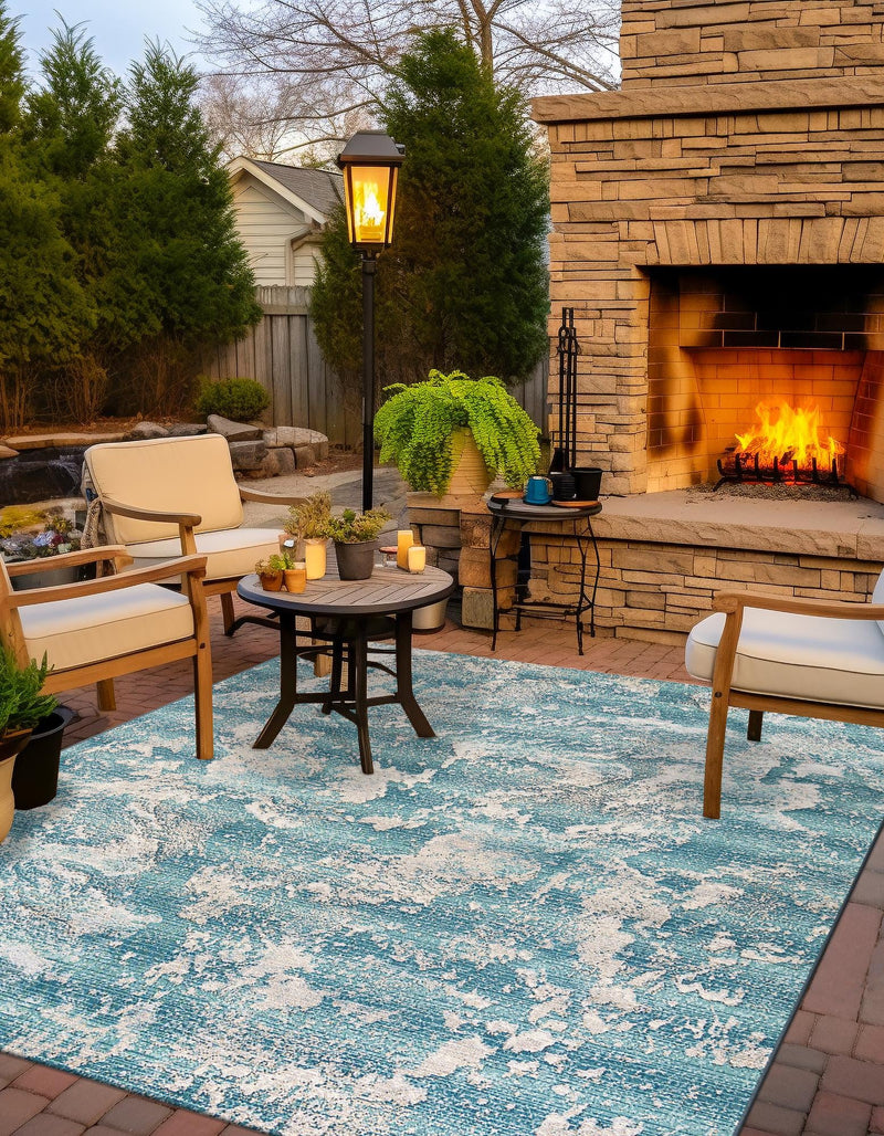 Urban Terrace Collection Area Rug -  Gazebo Square Aqua Blue  lifestyle 45