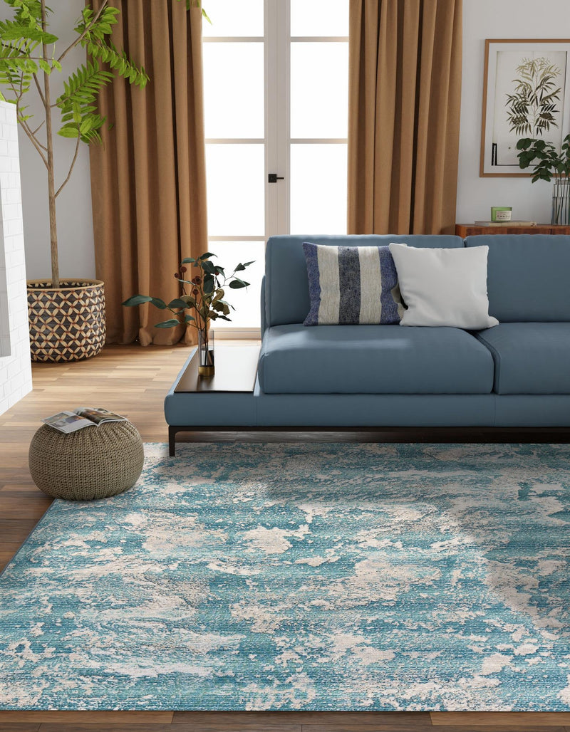 Urban Terrace Collection Area Rug -  Gazebo Square Aqua Blue  lifestyle 54