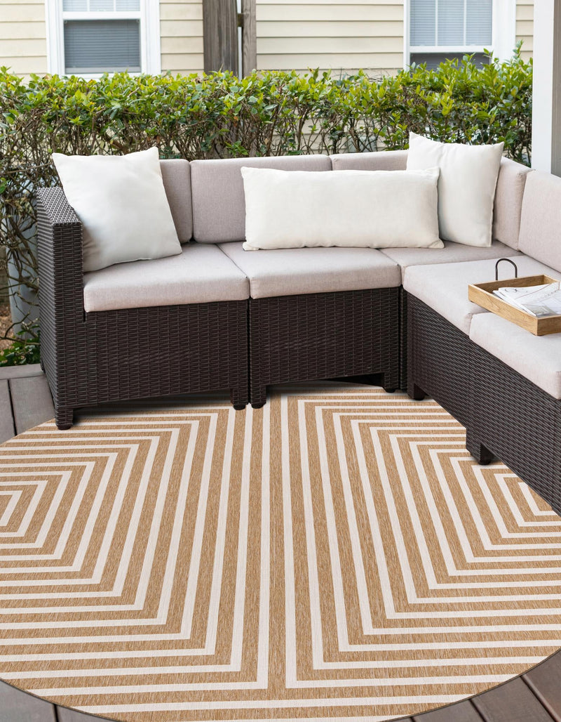 Urban Terrace Collection Area Rug -  Astoria (Taupe) Round Taupe  lifestyle 0
