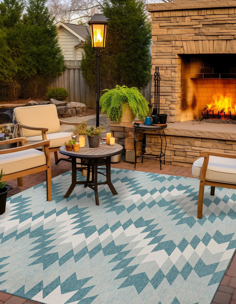 Urban Terrace Collection Area Rug -  Highline Square Aqua  lifestyle 0
