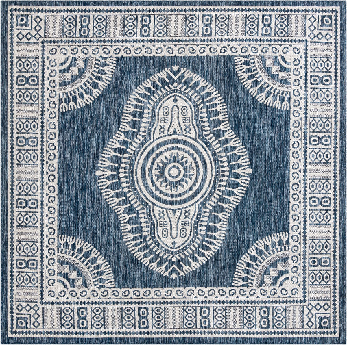 Patio Heritage Collection Area Rug -  Biloxi Square Blue  lifestyle 56
