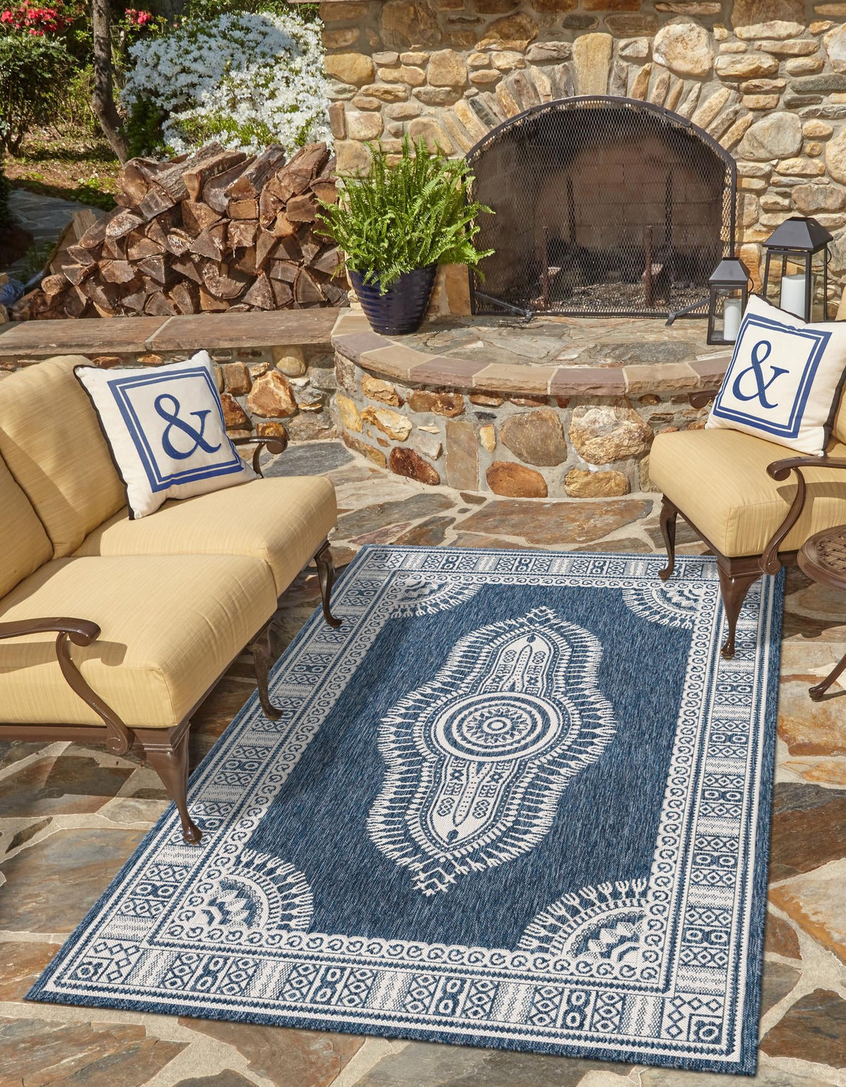 Patio Heritage Collection Area Rug -  Biloxi Rectangle Blue  lifestyle 3