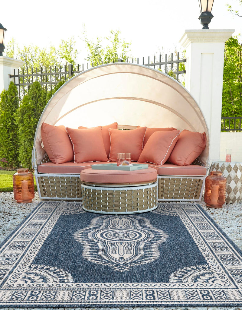 Patio Heritage Collection Area Rug -  Biloxi Rectangle Blue  lifestyle 35
