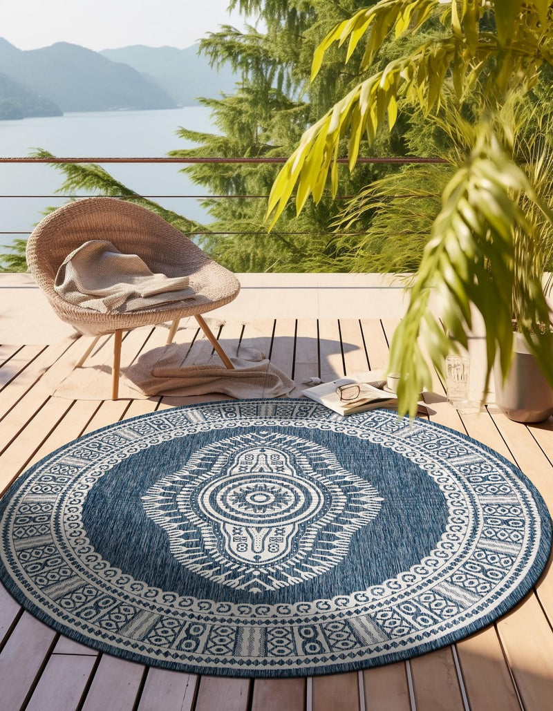 Patio Heritage Collection Area Rug -  Biloxi Round Blue  lifestyle 48
