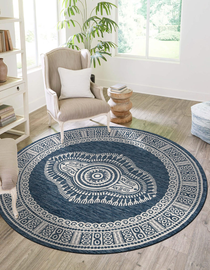 Patio Heritage Collection Area Rug -  Biloxi Round Blue  lifestyle 60