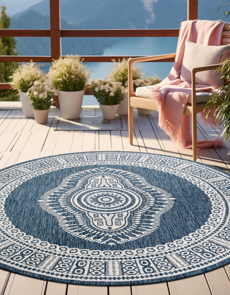 Patio Heritage Collection Area Rug -  Biloxi Round Blue  lifestyle 72