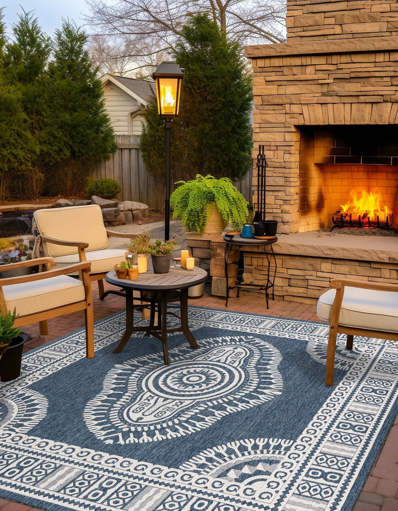 Patio Heritage Collection Area Rug -  Biloxi Square Blue  lifestyle 49