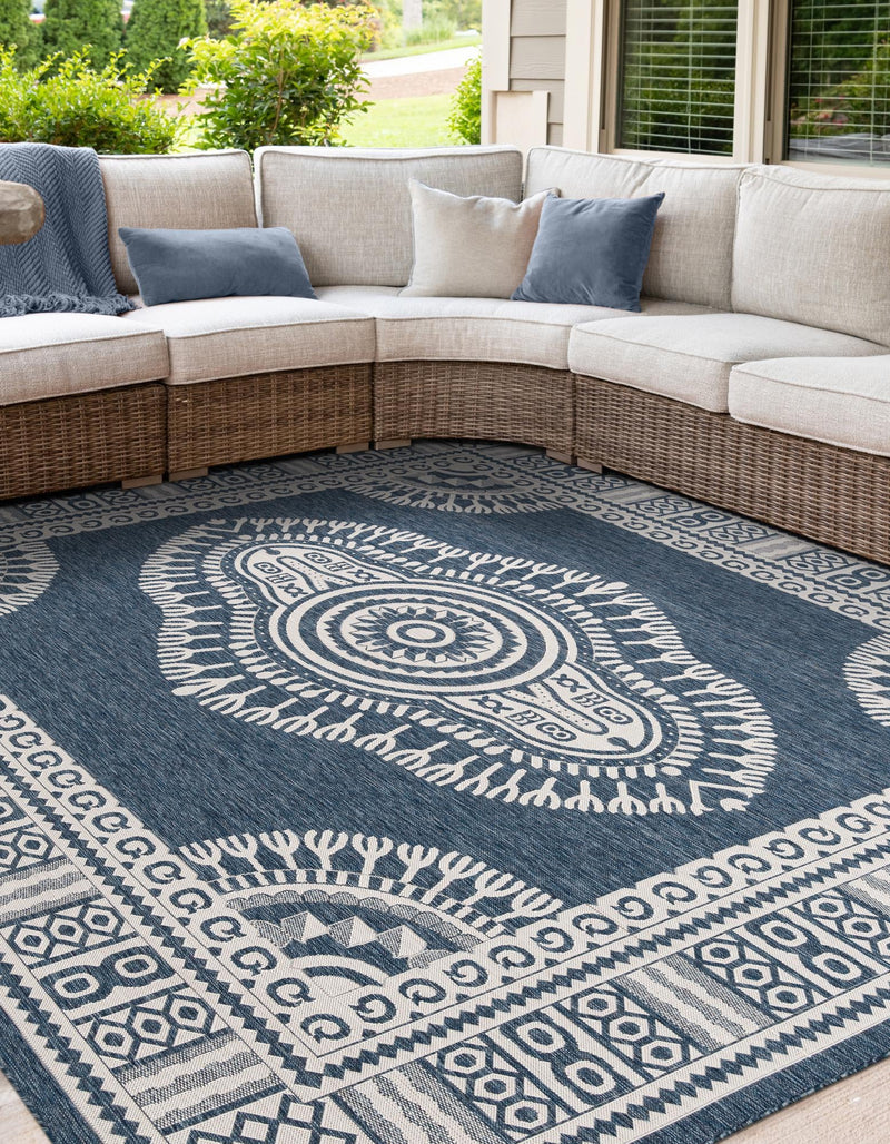 Patio Heritage Collection Area Rug -  Biloxi Square Blue  lifestyle 73
