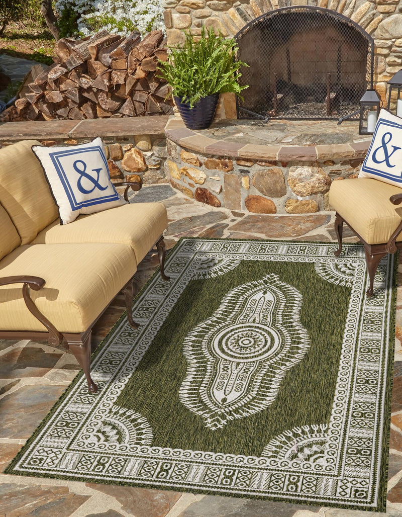 Patio Heritage Collection Area Rug -  Biloxi Rectangle Green  lifestyle 4